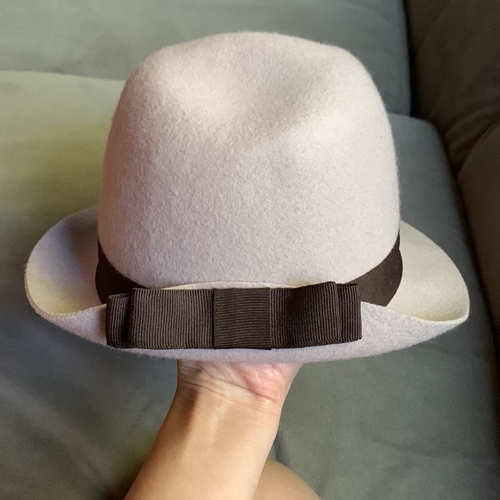 Urban Outfitters Pins & Needles Wool Mauve Hat Brown Grosgrain Ribbon Bow